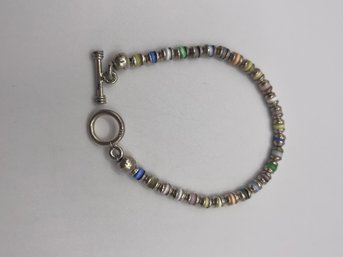 Sterling Cat's Eye Colorful Stone Bracelet  12.20g    7'long