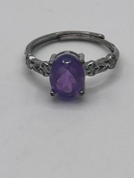 Sterling Ring With Dark Purple Gem  1.87g   Sz. 7