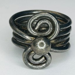 Sterling Silver Wrap Ring With Swirl Detail, Signed MM Size 6, 10.22 G