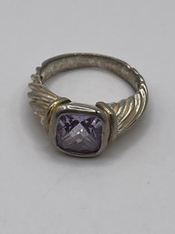 Sterling Twist Band Ring With Light Purple Gem  4.89g   Sz. 7