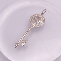 Gorgeous Detailed Clear Stone Sterling Key Charm, 4.4g