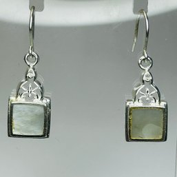 Sterling Silver Square Design Dangle Earrings With Hook Back 3.68 G