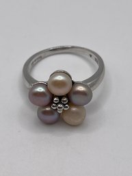 Sterling Ring With Flower Bead Design   4.44g    Sz. 7