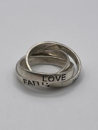 Sterling Triple Band Ring Set With 'love, Faith , Hope' Engraving   6.11g    Sz. 5.5