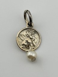 Sterling Pendant With Angle And Pearl Bead  0.95g