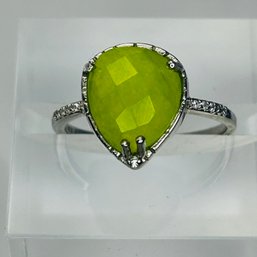 Sterling Silver Green Stone Ring Engraved Bomb Party Size 7, 2.10 G