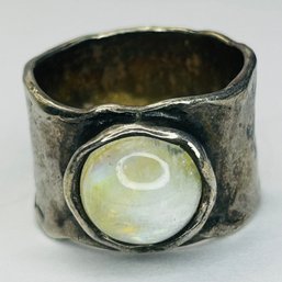 Sterling Silver Ring With Bezel Set Opal Stone Size 7, 10.35 G