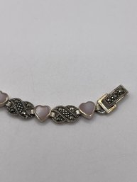 Sterling Clasp Bracelet With Hearts And Marcasite   11.31g    8'long