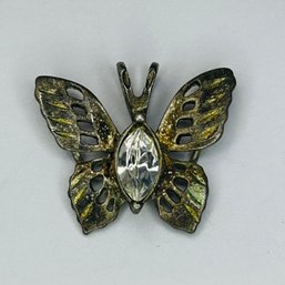 Sterling Silver Butterfly Pendant With Clear Stone, 1.92 G