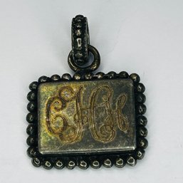 Sterling Silver Rectangle, Medallion Pendant With Bead Outline And CHH Initials 4.97 G