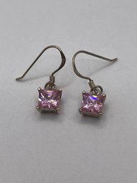 Sterling Earrings With Pink Stones  2.2g