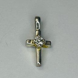Sterling Silver Petite Cross Pendant With Clear Stone .90 G