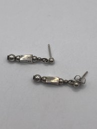 Sterling Dangle Earrings With Rectangle And Ball Beads   1.41g
