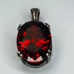 Sterling Silver Ruby Colored Stone Pendant In Prong Setting 5.41 G