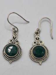 Sterling Earrings With Green Stone   4.53g