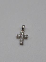 Sterling Cross Charm With Clear Stones  1.1g