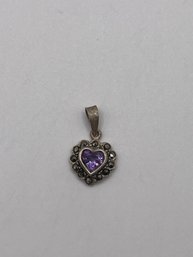 Sterling Heart Charm With Purple  Colored Stone    1.17g