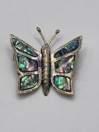 Sterling Abalone Shell Butterfly Brooch   6.7g