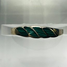 Sterling Silver Band With Inset Green Stones Size 7.5, 1.66 G