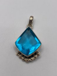 Sterling Pendant With Blue Stone   10.4g