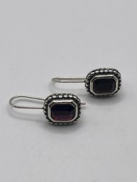 Sterling Earrings With Purple Stone   3.64g
