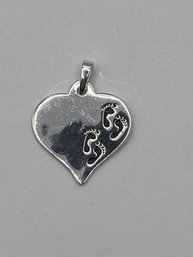 Sterling Heart Shaped 'footprints In The Sand' Charm/pendant   2.8g