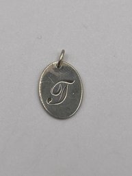 India - Sterling Oval Charm With Letter 'T'  1.20g