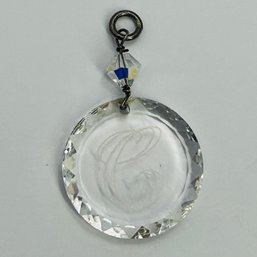 Sterling Silver Dangle Pendant, Clear Disk With Cinitial 3.06 G
