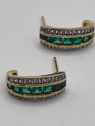 Sterling Earrings With Green And Clear Gems   3.15g