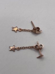 Sterling Star And Moon Rose Colored Earrings   1.16g