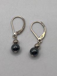 Sterling Earrings With Slate Colored Ball Beads  1.83g