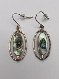 Sterling Dangle Earrings With Oval Abalone Shell Colored Stones 7.11g