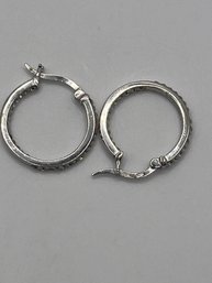 Sterling Hoop Earrings With Clear Stones  4.95g