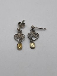 Sterling Earrings With Heart Swirl Design   1.5g