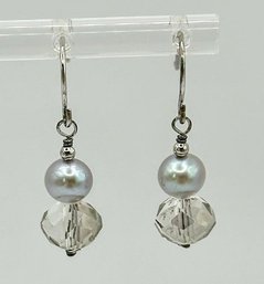 Sterling Drop Earrings With Pearl & Bead 2.00g