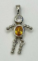 Sterling Stick Figure Pendant With Yellow Stone 2.23g