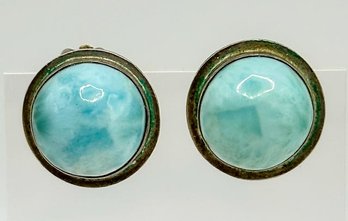 Sterling Clip-on Earrings With Light Blue Natural Stone 11.88g