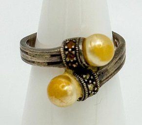 Sterling Wrap Ring With Two Pearls 4.24g  Size 6
