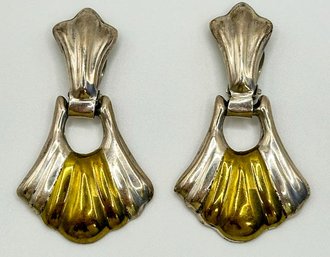 TAXCO Large  Two-toned Shell Shaped Sterling Clip-on Earrings  22.16g