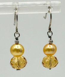 Sterling Dangle Earrings With A Gold Pearl And Bead 1.89g