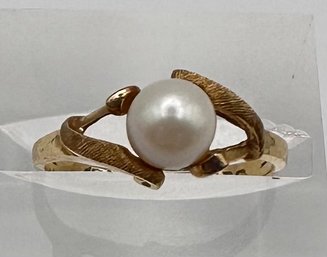 Pearl 14K Gold Cocktail Ring Size 4.5 1.5 G