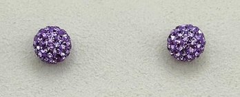 Purple Shimmery Stud Earrings Set In Sterling 1.34g