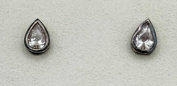 Sterling Teardrop Rhinestone Earrings 1.43g