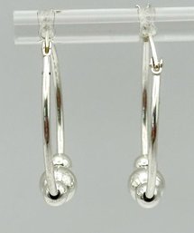 Sterling Hoop Earrings With Sliding Sterling Beads 2.00g