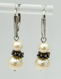 Vintage Sterling Drop Earrings With Pearls 4.30g