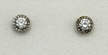 Sterling Stud Earrings With Clear Rhinestones 1.68g