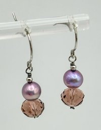 Sterling Hook Earrings With Purple Pearl And Bead 2.10g