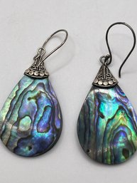 Sterling Mother Of Pearl Abalone Shell Earrings  3.66g