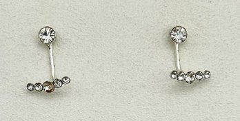 Modern Sterling Stud Earrings With Rhinestone Drop Accent .77g