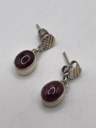 Sterling Earrings With Violet Oval Stone   3.90g